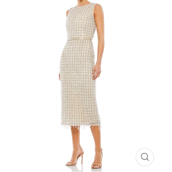 Mac Duggal Dresses & Skirts - Mac Duggal NWT Sleeveless High Neck Beaded Midi Sheath 8 Nude Ivory Dress New